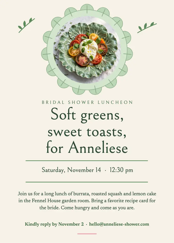 Cabbageware garden luncheon bridal shower invitation template