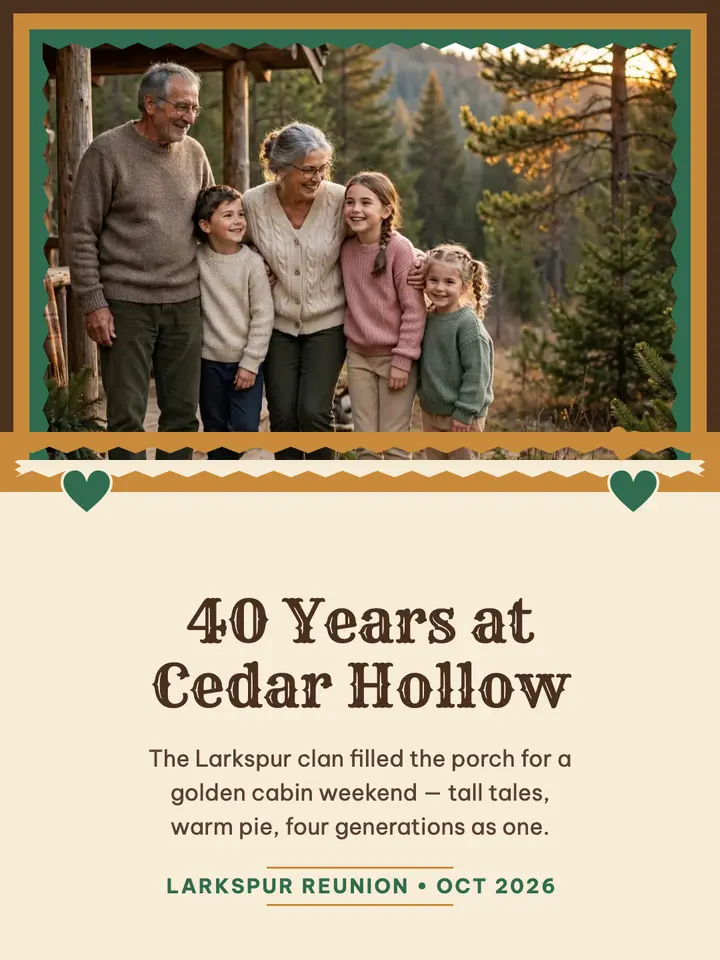 Larkspur 40 years cabin anniversary frame template