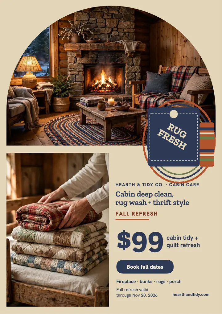 Hearth and Tidy fall cabin refresh flyer template