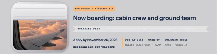 Kestrane Air cabin crew hiring banner template