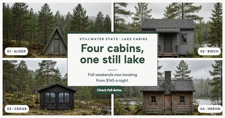Stillwater Stays cabin grid fall post: lakeside cabins post template