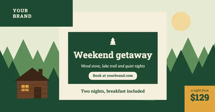 Forest green weekend cabin getaway post template