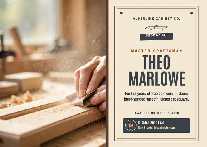 Alderline master craftsman certificate template