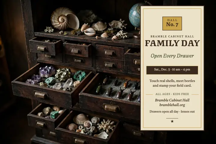 Bramble Cabinet Hall family day postcard template