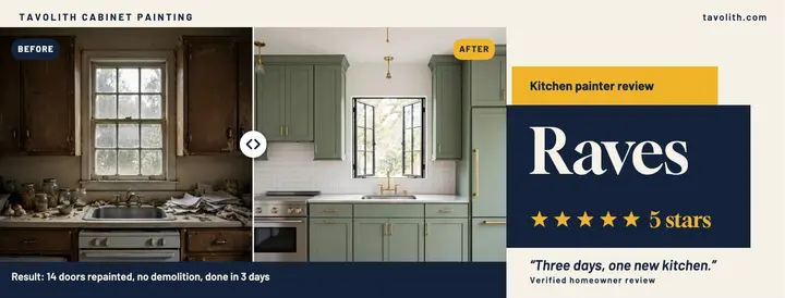 Tavolith cabinet painting review cover, before and after template