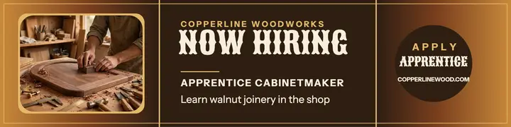 Copperline Woodworks hiring banner template