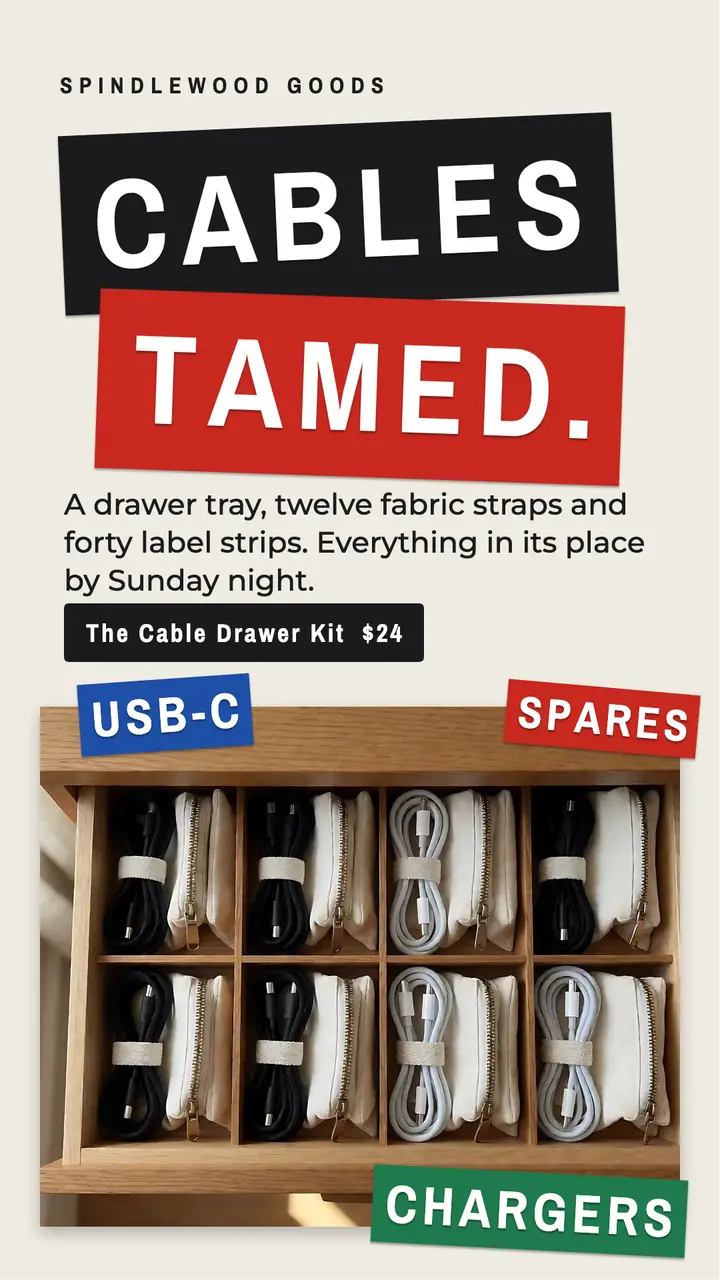 Spindlewood cable drawer kit, label-maker story template