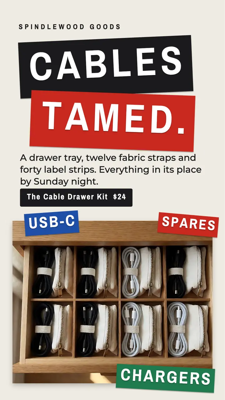 Spindlewood cable drawer kit, label-maker story template