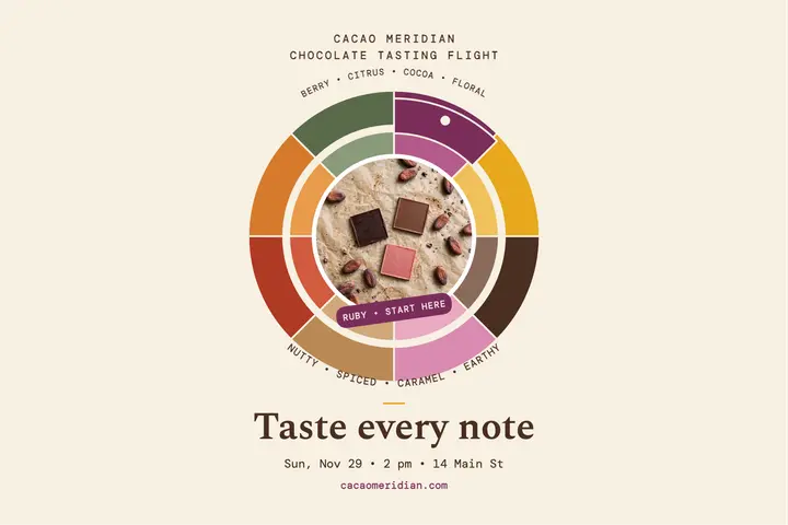 Cacao Meridian chocolate tasting postcard template