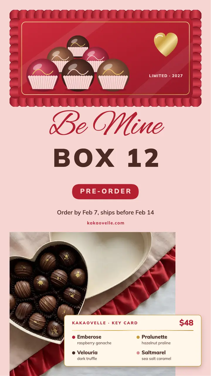 Kakaovelle heart box satin and gold pre-order story template