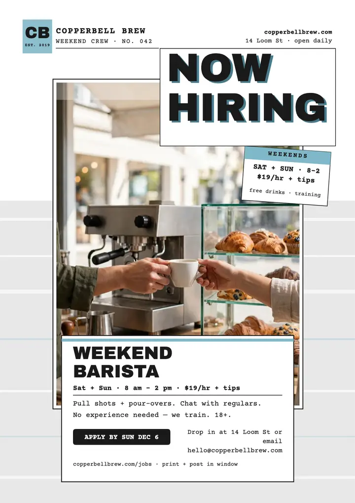 Copperbell Brew weekend barista flyer template