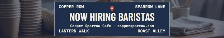 Copper Sparrow hiring baristas map cover: hiring baristas cover template