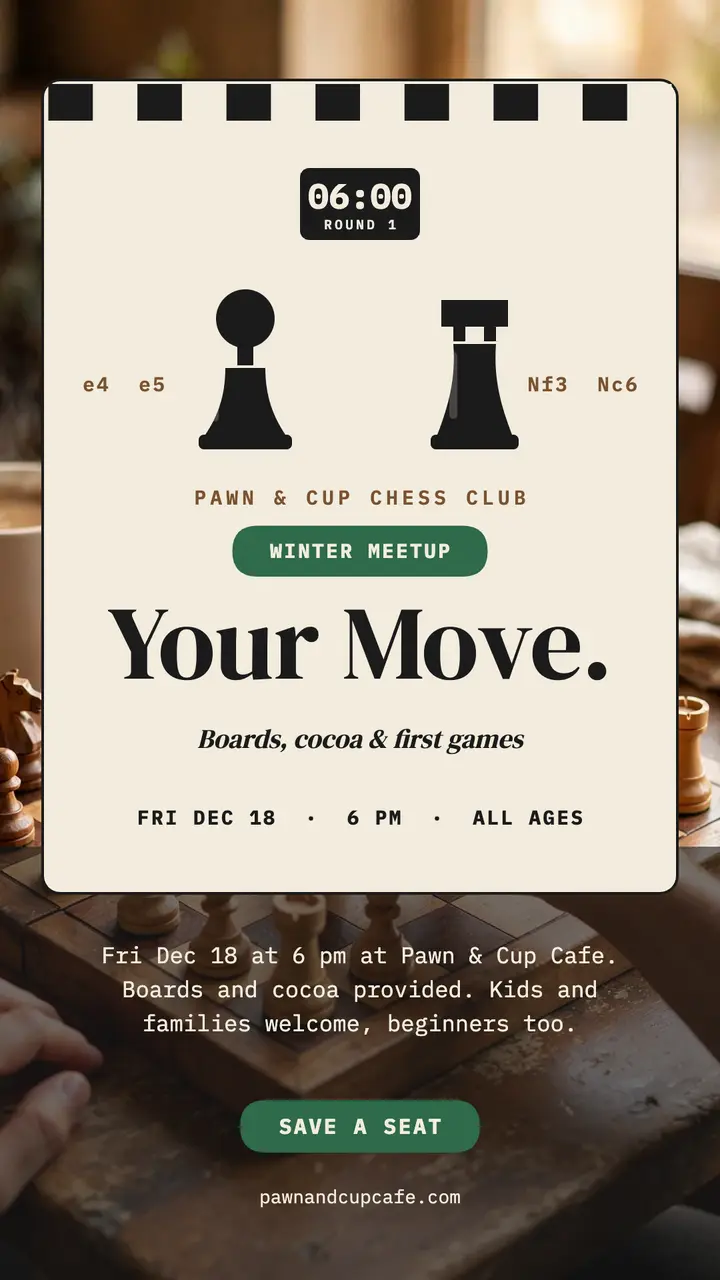 Pawn and Cup winter chess meetup story template
