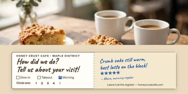 Honey Crust Cafe comment card template