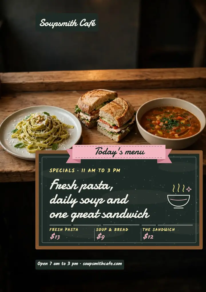 Soupsmith Café daily specials chalkboard flyer template