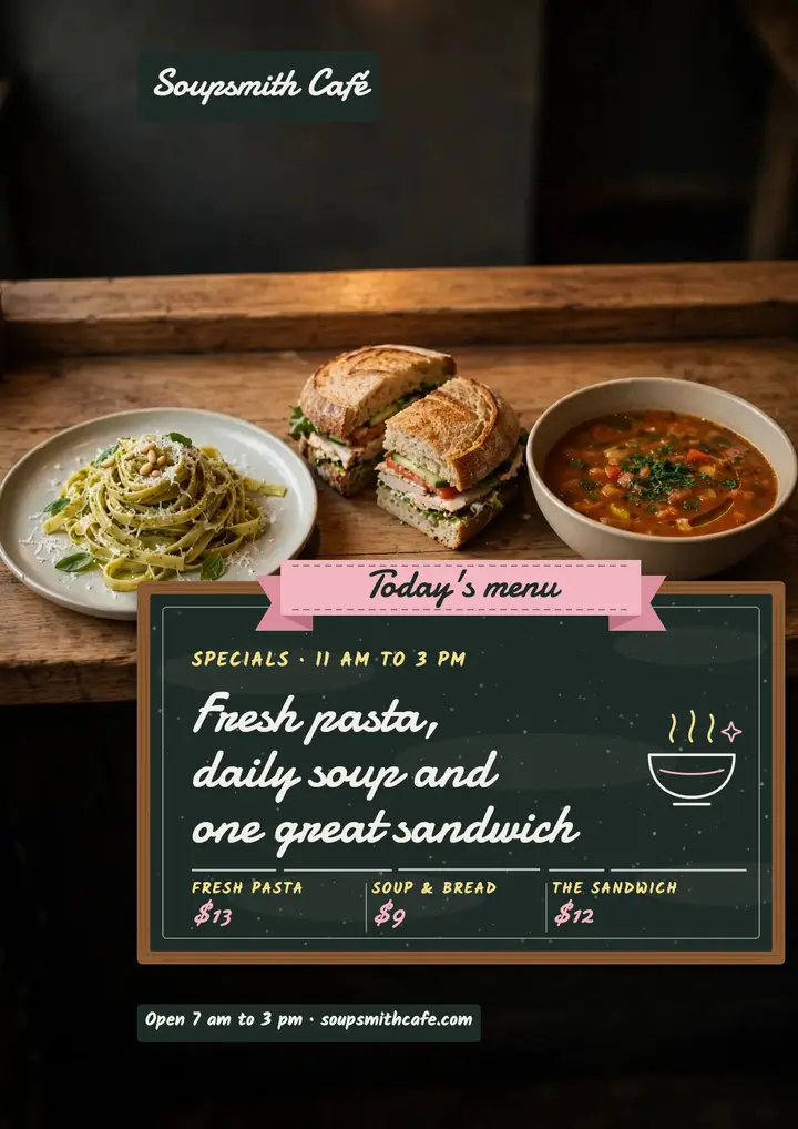 Soupsmith Café daily specials chalkboard flyer template