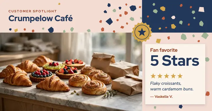 Crumpelow Café five-star review, terrazzo chips template