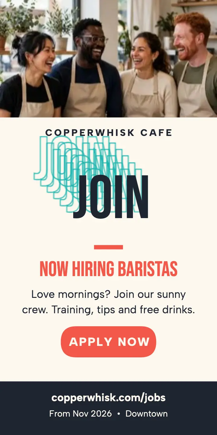 Copperwhisk Cafe barista hiring echo ad template