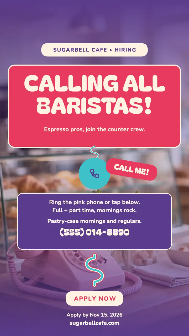 Sugarbell barista hiring hotline story template
