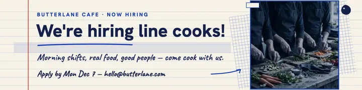 Butterlane cafe hiring notebook banner template