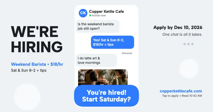 Copper Kettle Cafe hiring text thread template