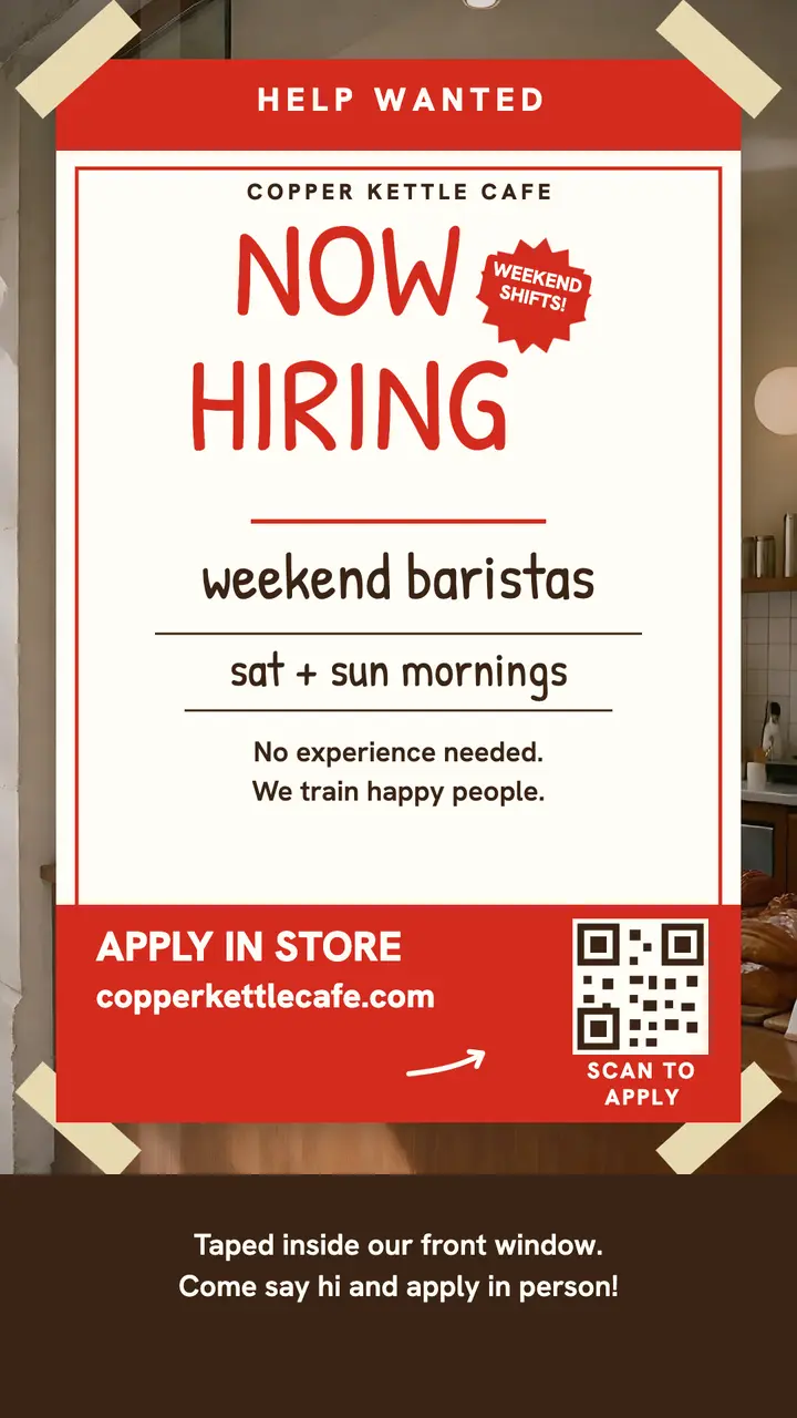 Copper Kettle hiring window card story template