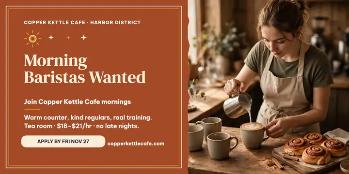 Copper Kettle morning barista hiring post template