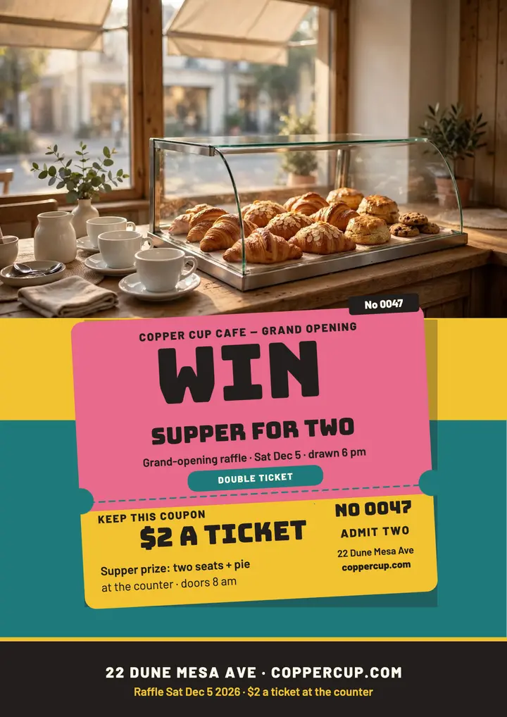 Copper Cup Cafe grand opening raffle flyer template