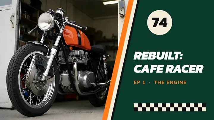 Cafe racer rebuild YouTube thumbnail, racing livery template