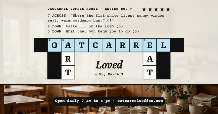 Oatcarrel Coffee House review crossword post template