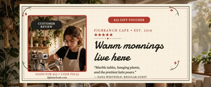 Figbranch Cafe review voucher: cafe review gift voucher template