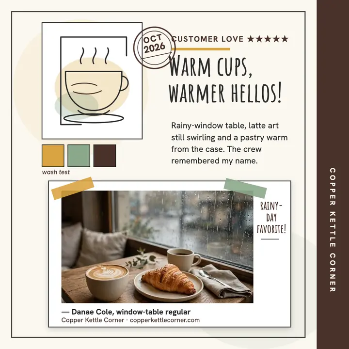 Copper Kettle Corner sketch review post: cafe review post template