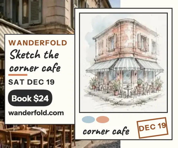 Wanderfold sketch walk cafe ad template