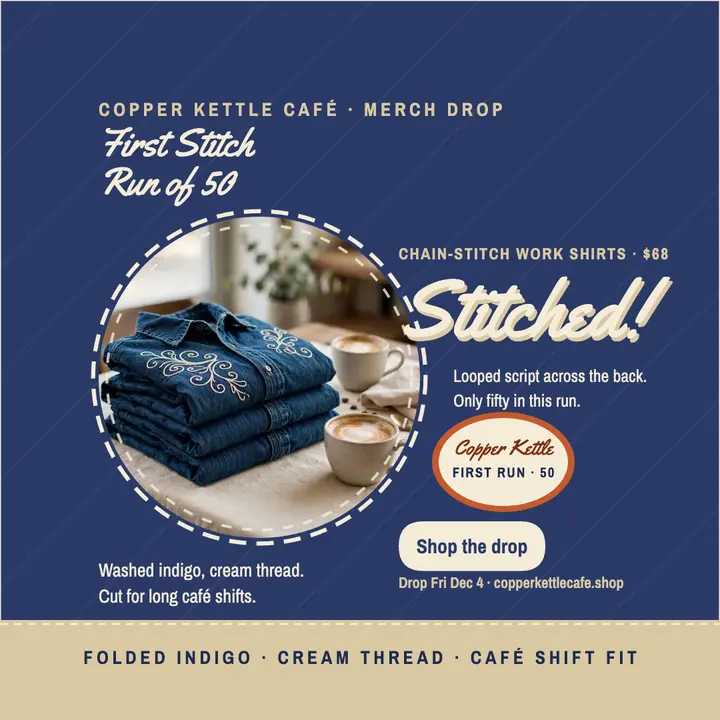 Copper Kettle stitched shirt drop template