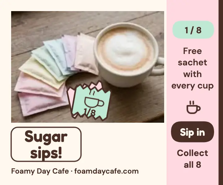 Foamy Day Cafe sugar sachet ad template