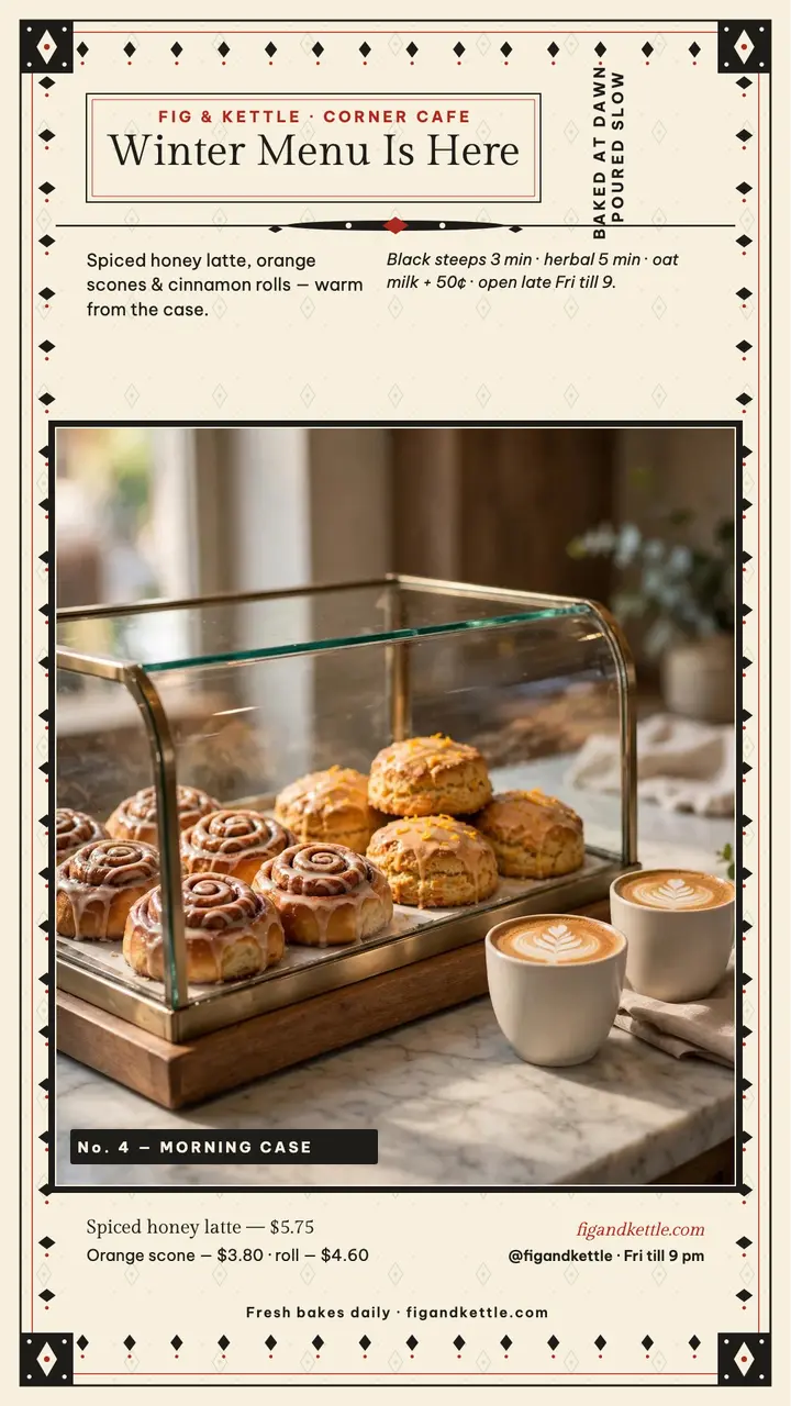 Fig and Kettle winter menu ornament story template