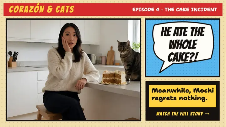 Mochi ate the cake fotonovela thumbnail template