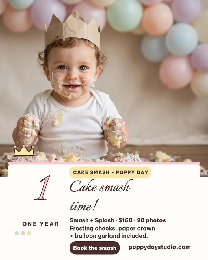 First birthday cake smash post, Poppy template