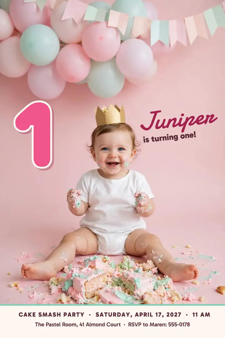 Juniper's cake smash first birthday poster template