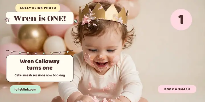 Wren cake smash first birthday post: cake smash post template