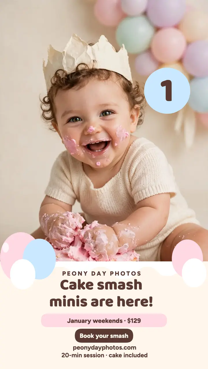 Peony Day cake smash minis story template