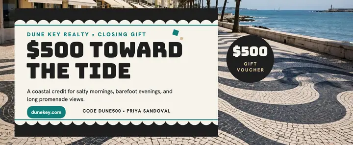 Dune Key coastal closing gift voucher: closing gift voucher template