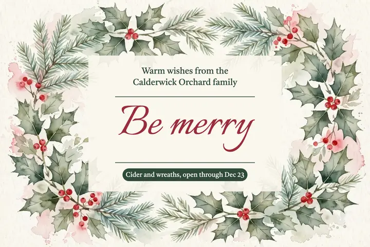 Holiday greeting postcard, watercolor holly wreath: holiday greeting postcard template