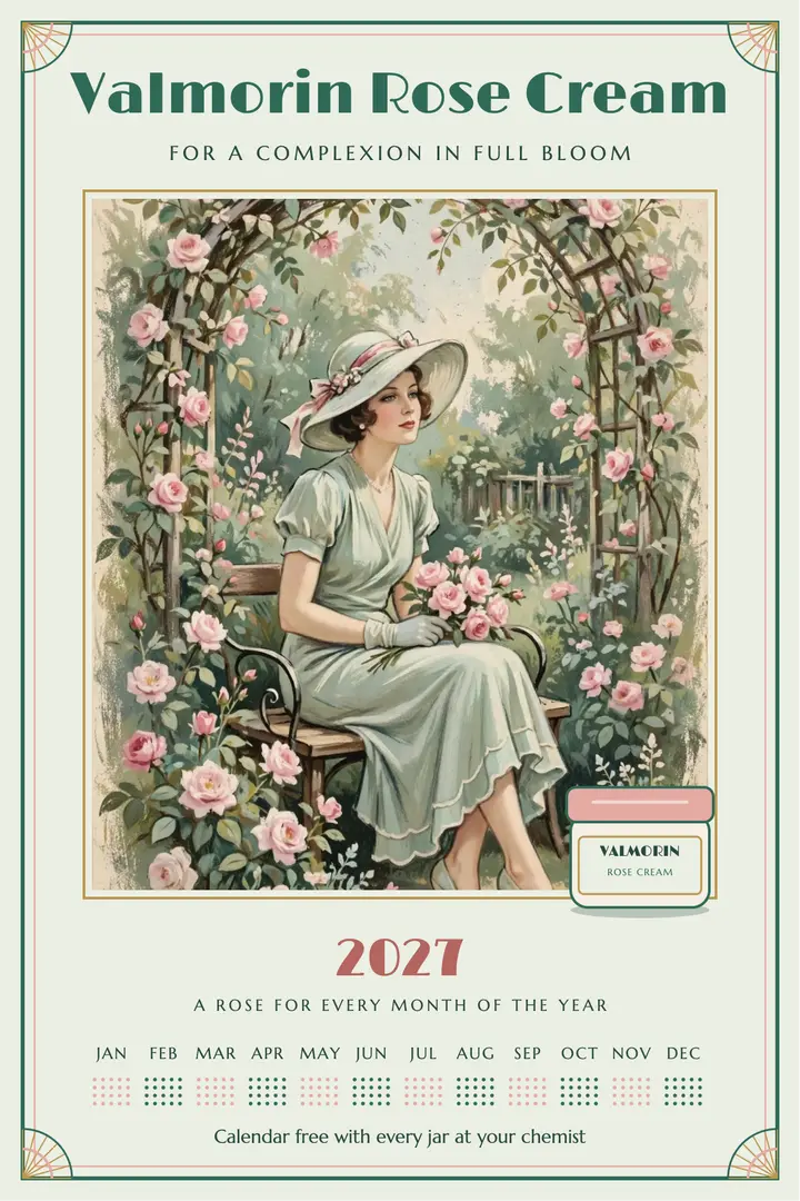 Valmorin rose cream calendar ad template
