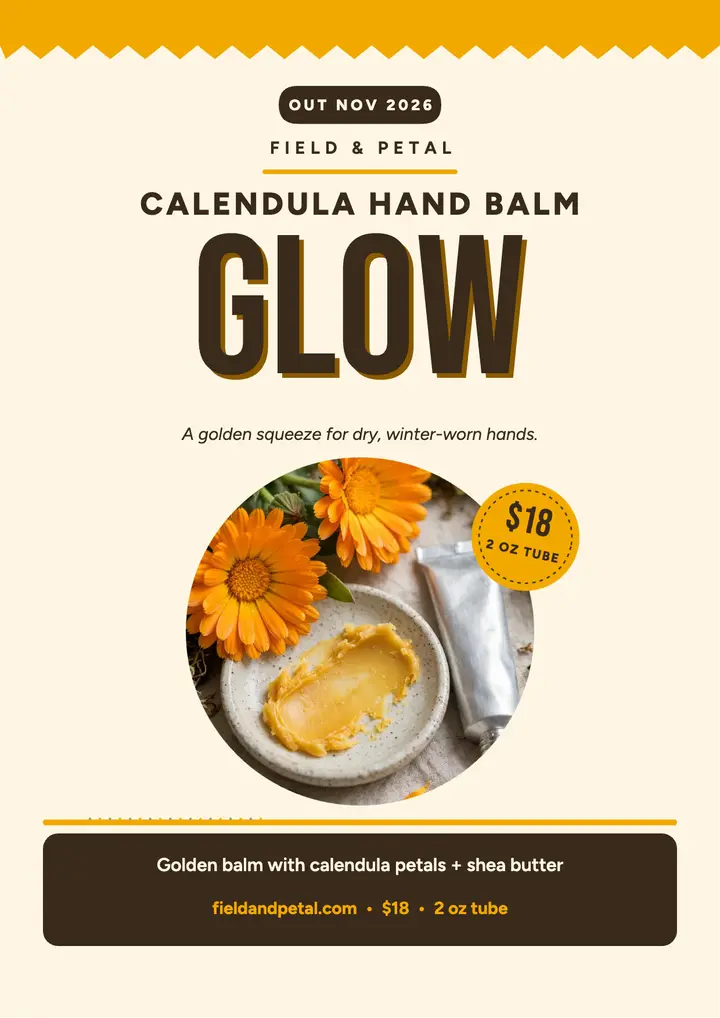 Field and Petal golden balm launch flyer template