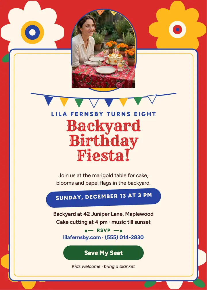Lila Fernsby backyard birthday fiesta invite template