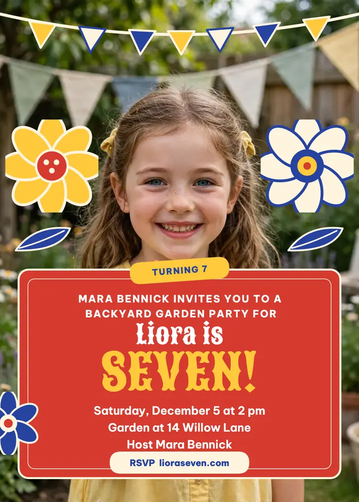 Liora's calico garden seventh birthday invitation template