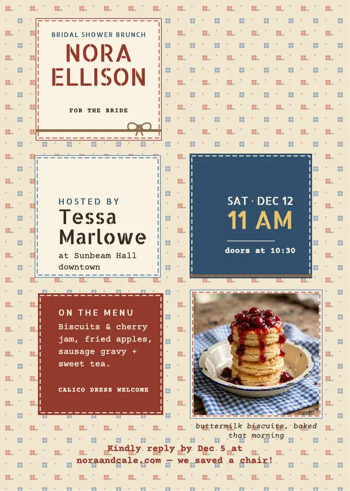 Nora Ellison calico bridal brunch invitation template