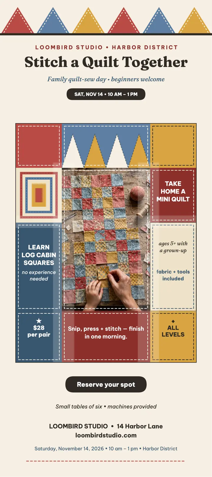 Loombird family quilt-sew day card template