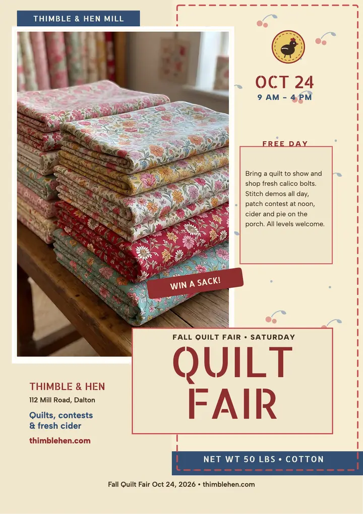 Thimble and Hen fall quilt fair flyer template